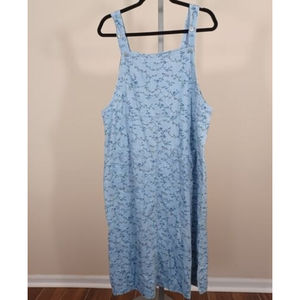 Vintage Capacity Overall Floral Denim Dress Pockets Side Split Women US Med USED
